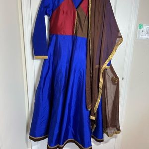 Royal Blue Anarkali Silk Salwar Suit LARGE